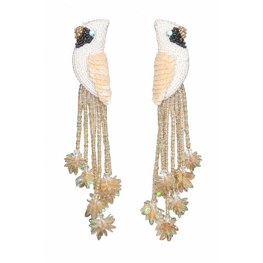 Olivia Dar White Peacock Beaded Earrings Hand Embroidered Statement