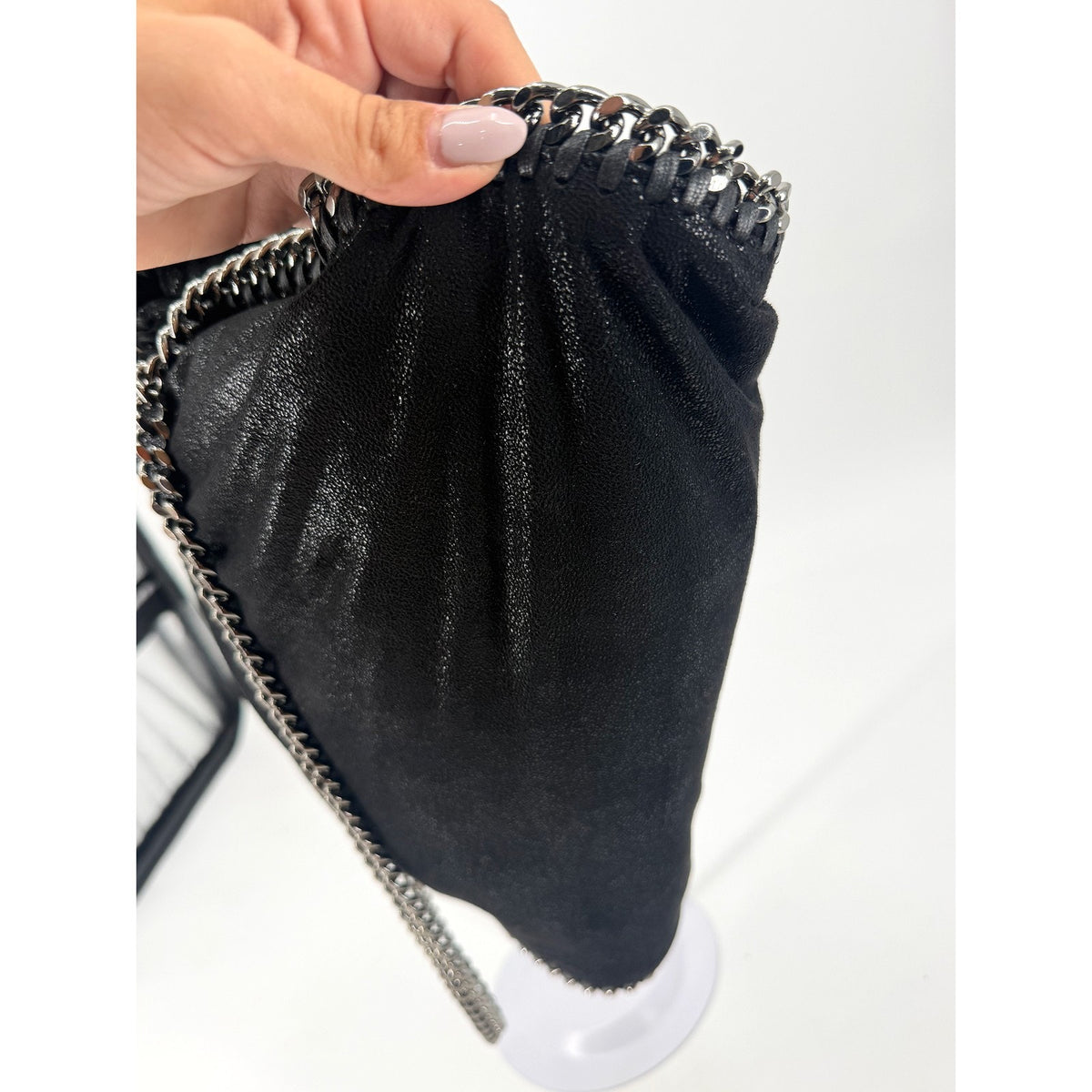 Stella McCartney Falabella Fold Over Tote Black Shaggy Deer Chain Bag