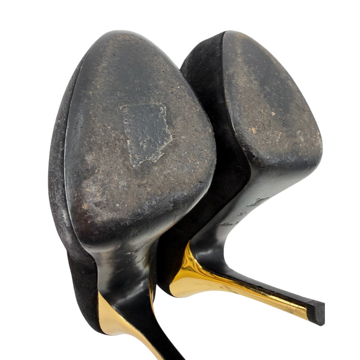 Louis Vuitton Suede Oh Really Heel Lock Peep Toe Pumps Black Women's Size 37