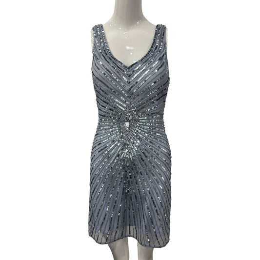 Aidan Mattox Light Blue Sequined Beaded Tank Crystal Mini Dress  Women's