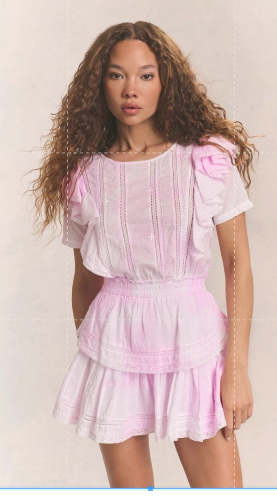 LoveShackFancy Natasha Heritage Ruffled Sleeves Mini Dress Size Peony Pink XS