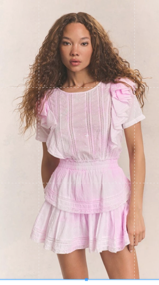 LoveShackFancy Natasha Heritage Ruffled Sleeves Mini Dress Size Peony Pink XS