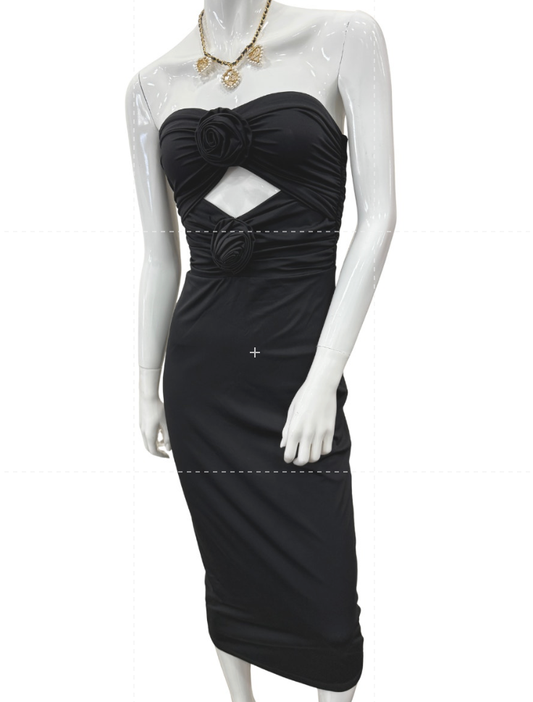 Torn By Ronny Kobo Selena Cut Out Flowers Strapless Midi Dress Black Size XS
