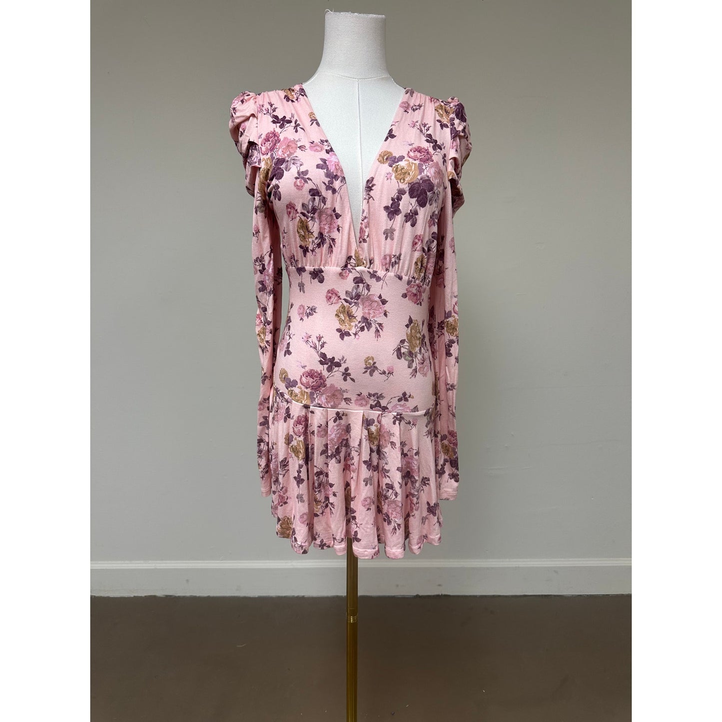 LoveShackFancy Maren Mini Dress in Floral with Puff Sleeves and V-Neck