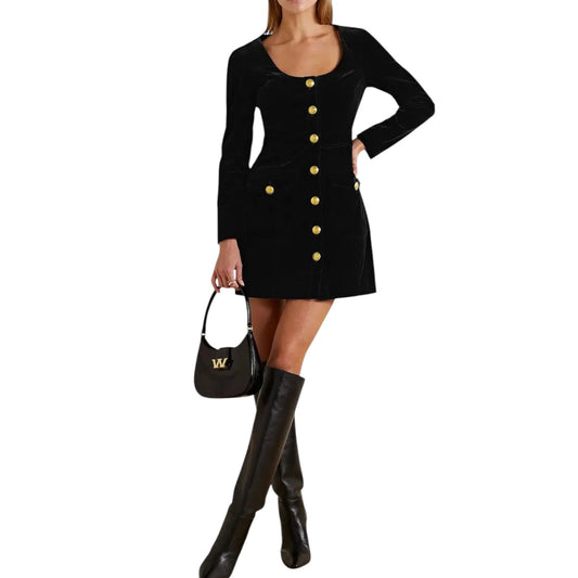 A.L.C. Cotton Blend Velveteen Ivy Long Sleeve Stretch Mini Dress Black Size 2