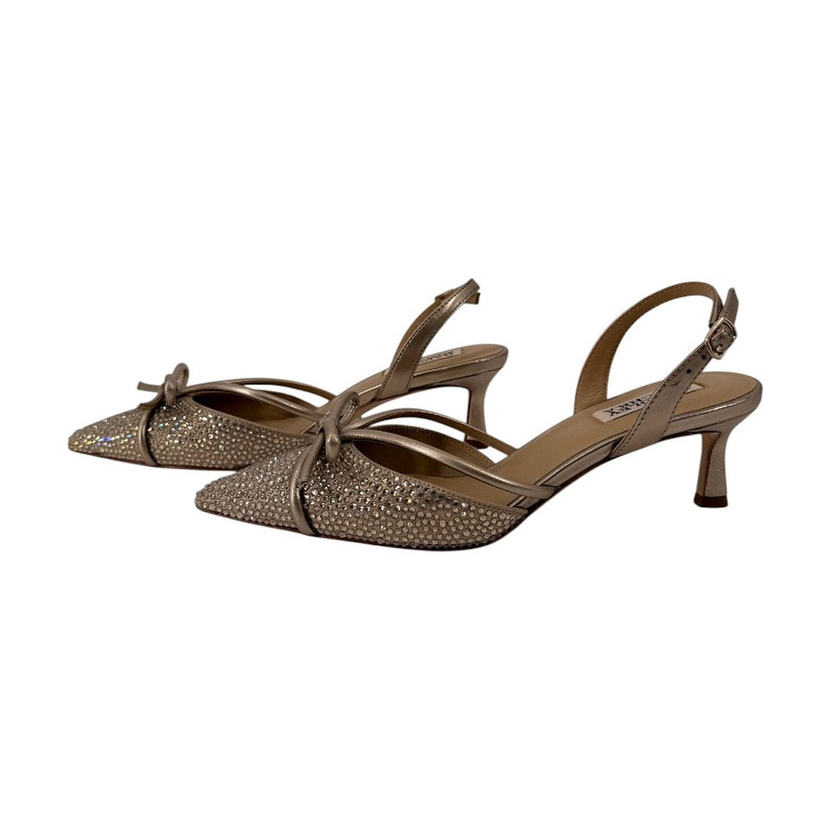 Badgley Mischka Angelina Champagne Bow Slingback Kitten Heels Women's Size 7