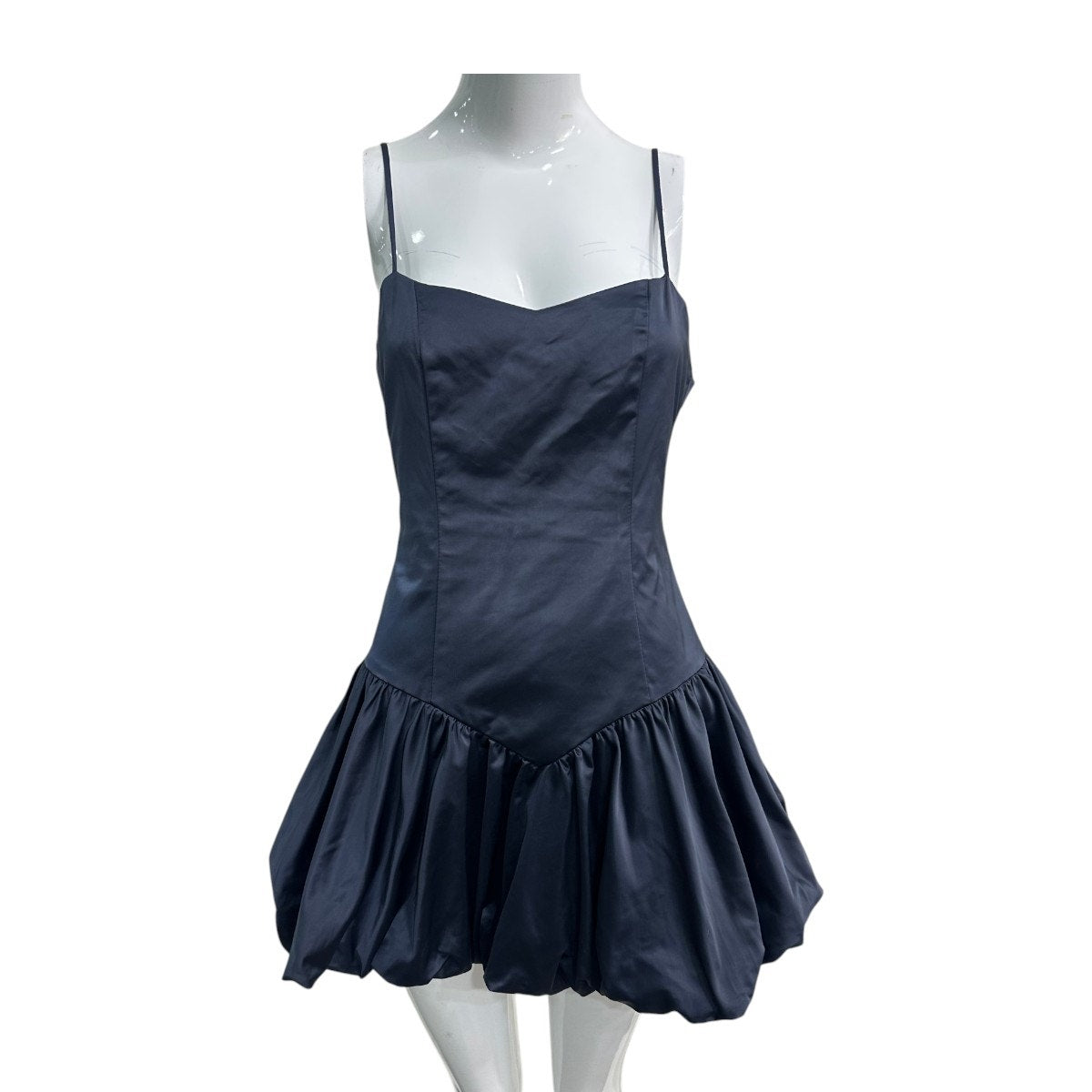 Lioness Satin Dollhouse Mini Dress Navy Satin Bubble Hem