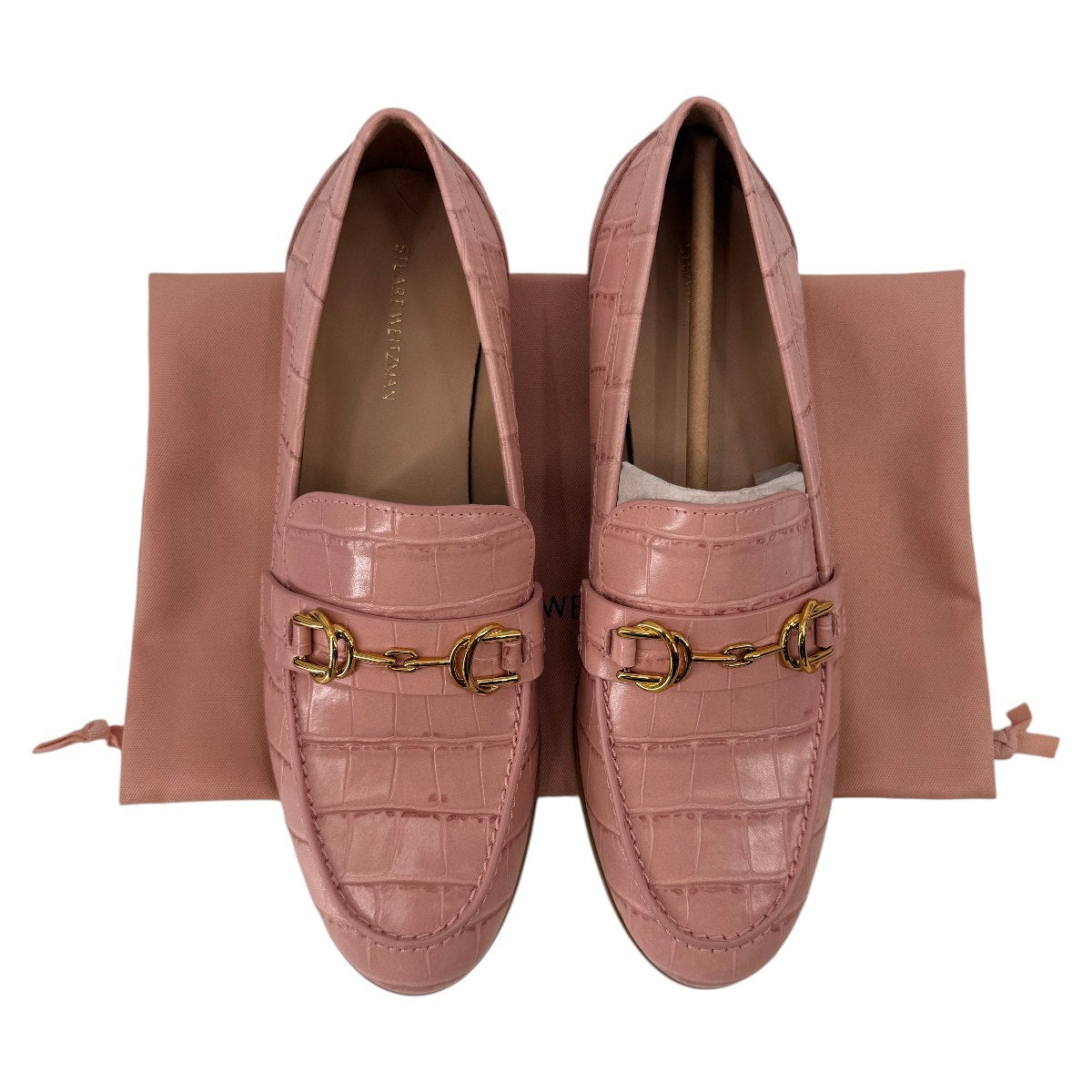 Stuart Weitzman Owen Buckle Printed Croc Leather Loafers Pink Women's 7.5 B