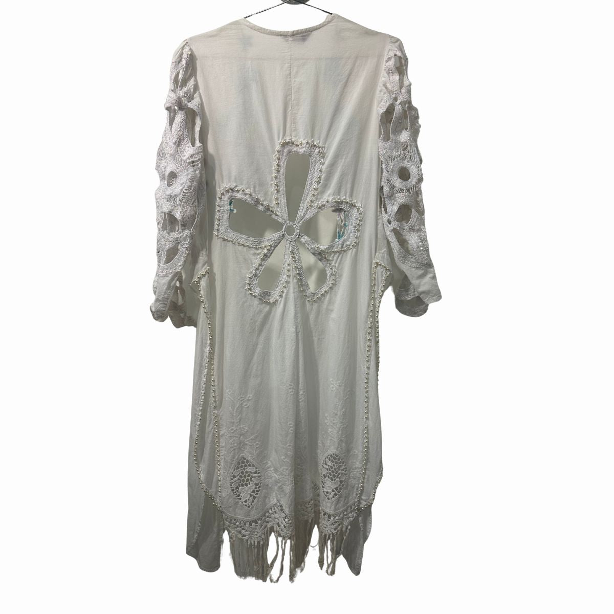 Myriam A. Embroidered Cutout Pearl Embellished Midi Dress White