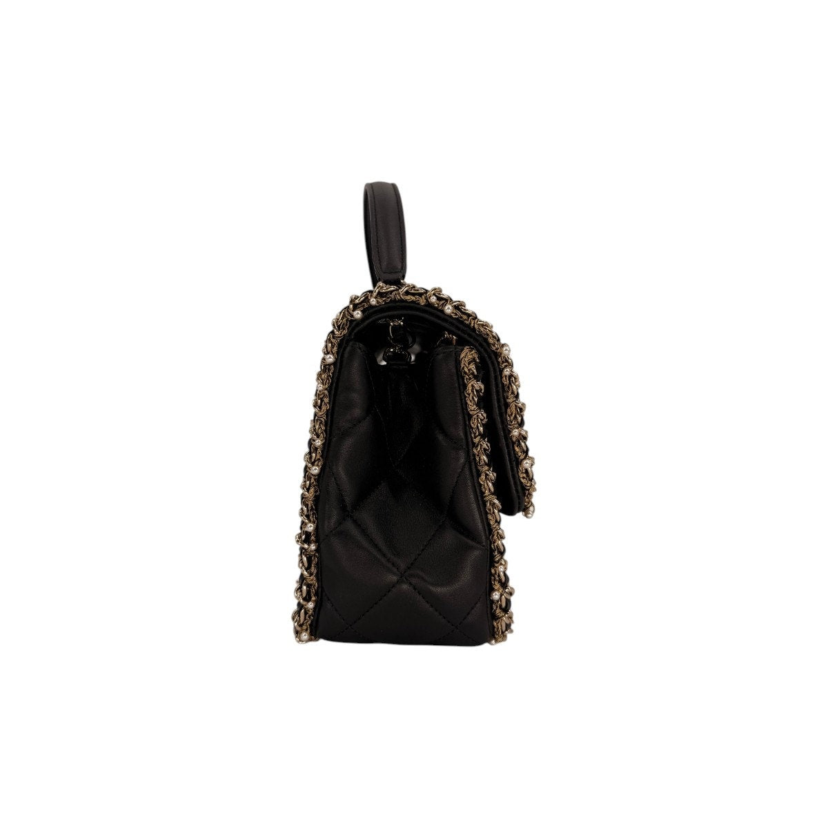 Chanel Leather Quilted CC Logo Pearl Chain Around Flap Shoulder Bag