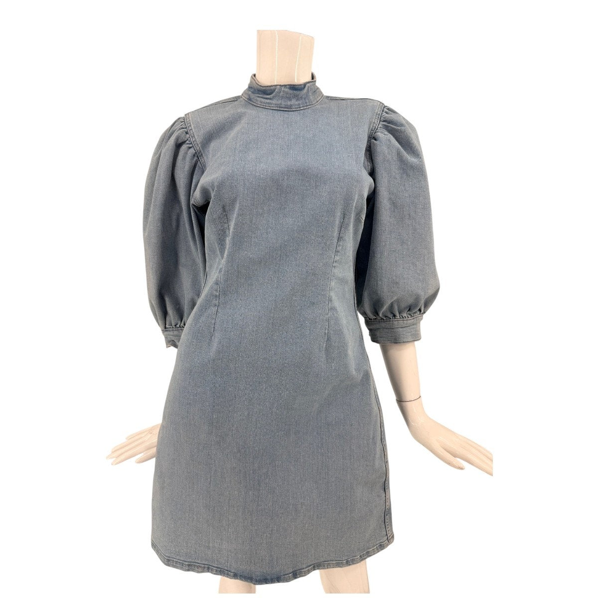 Ganni Cotton Blend Denim Mock Neck Mini Shift Dress