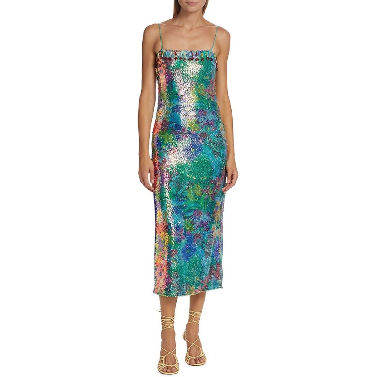 Alexis Aiya Beaded Sequin Spaghetti Strap Midi Dress