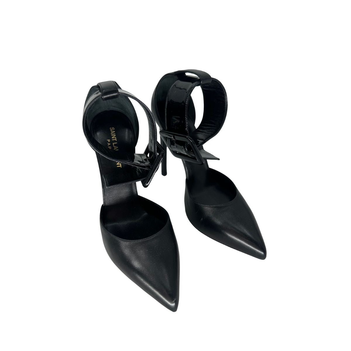 Saint Laurent Leather Pointed Toe Ankle Strap Pumps Heels