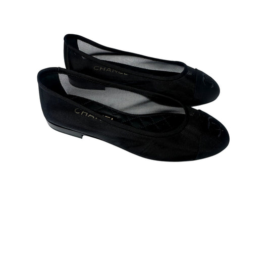 Chanel Mesh Interlocking CC Logo Ballet Flats