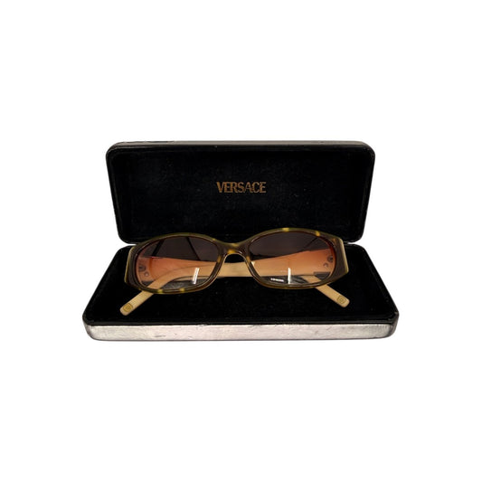 Versace Vintage Tortoiseshell Rectangle Sunglasses Black Brown Medusa Women's OS
