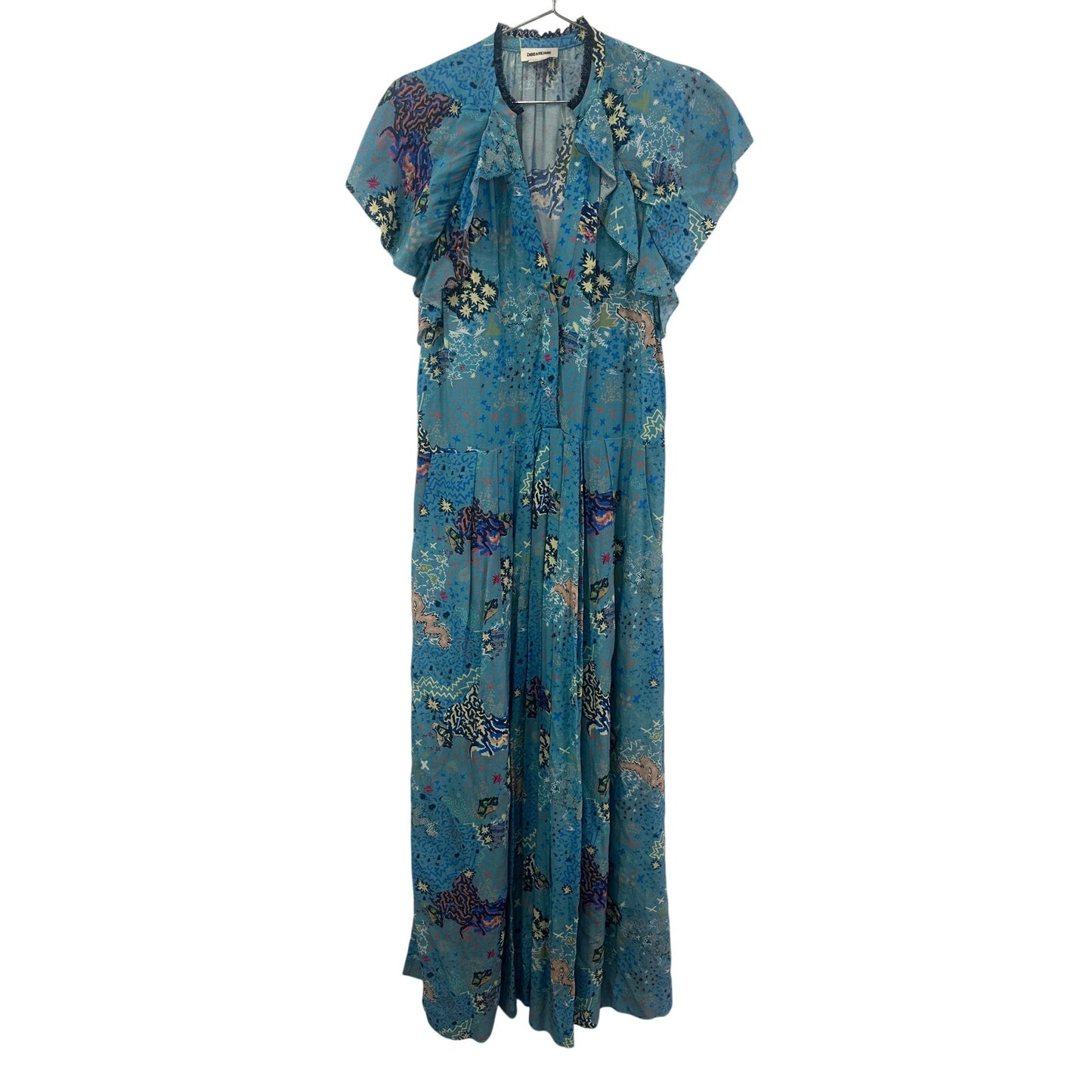 Zadig & Voltaire Blue Ruskie Glam Flutter Cap Ruffle Maxi Dress Women's