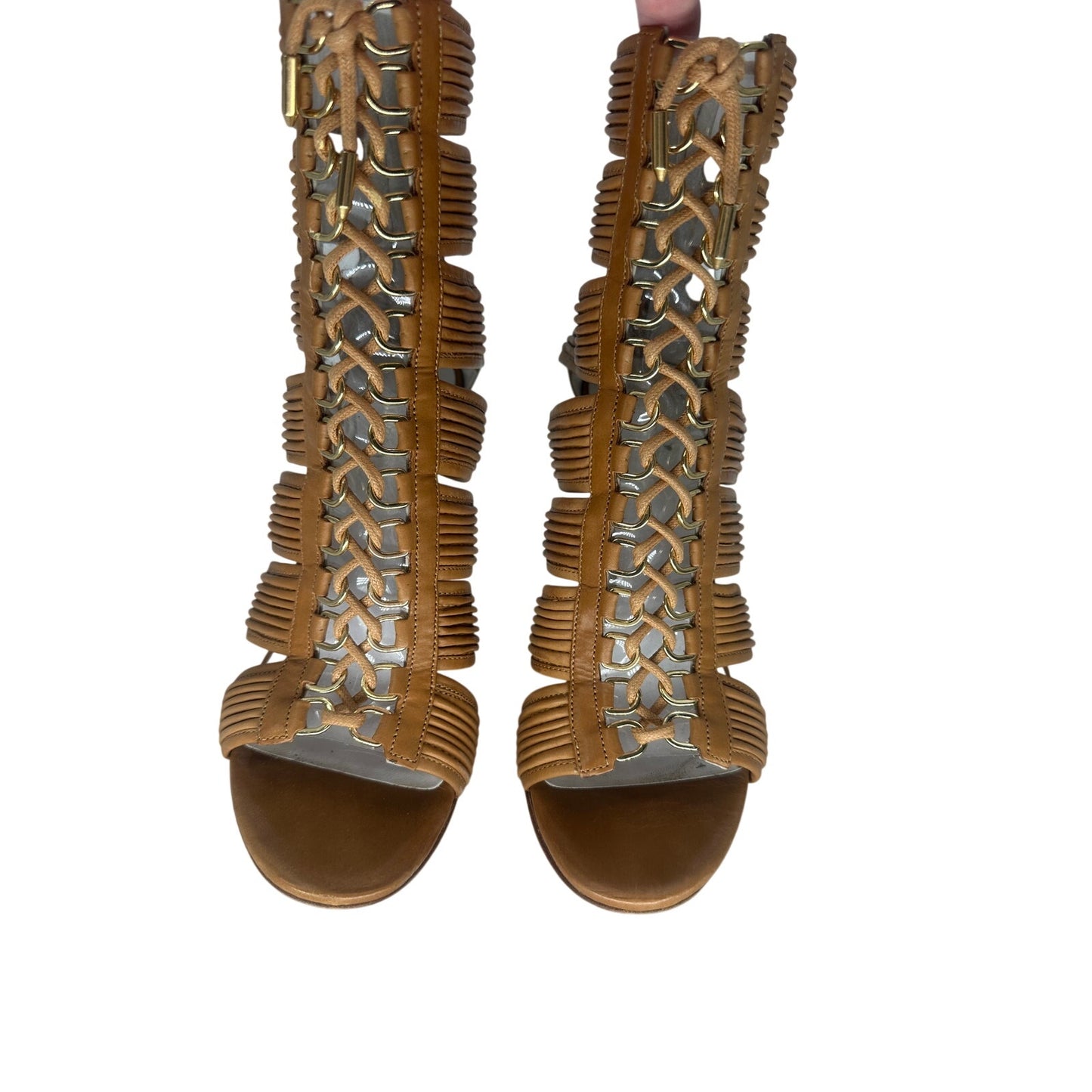 Balmain Leather Hopi Lace Up Peep Toe Sandals