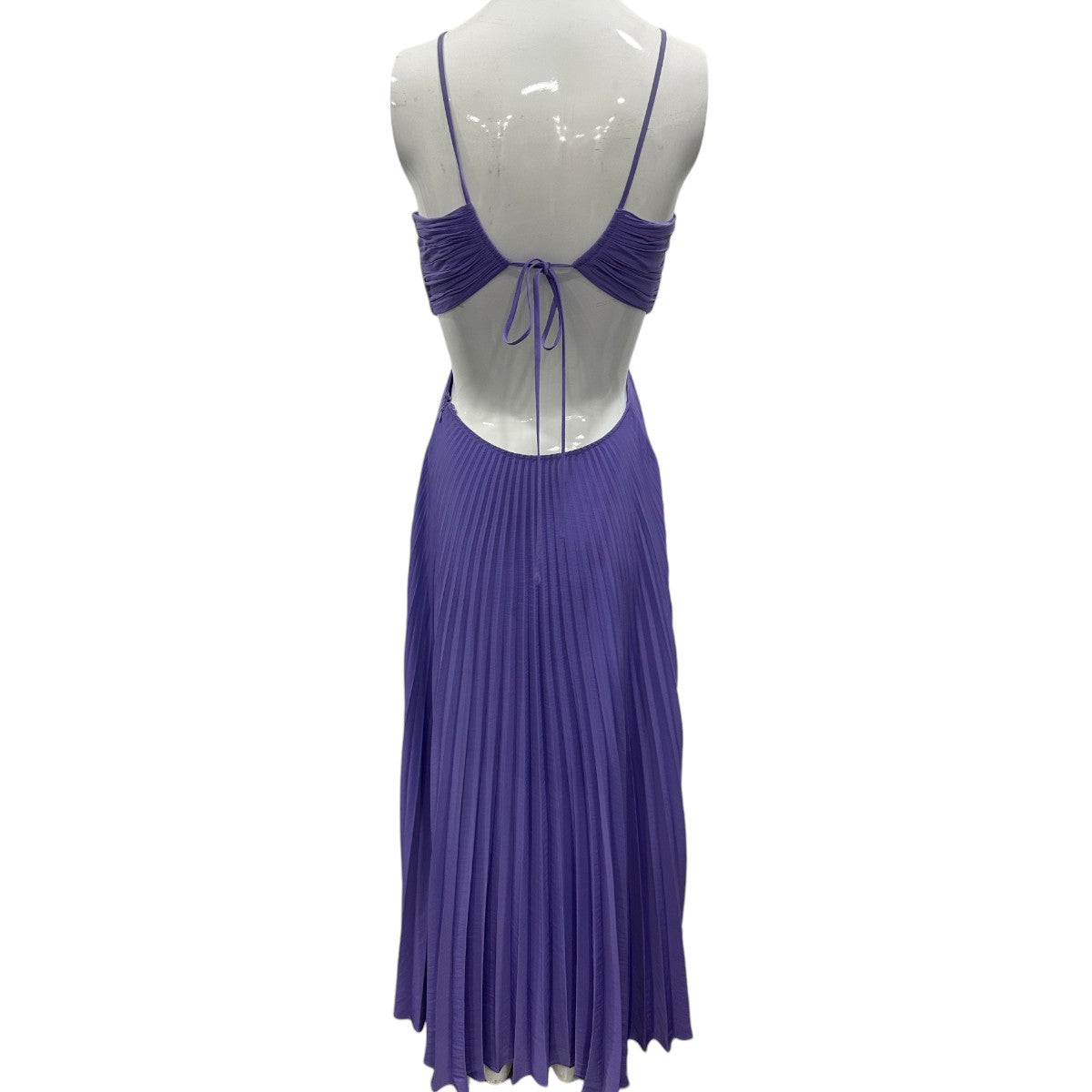 A.L.C. Satin Cut-Out Pleated Moira Maxi A-Line Dress Bellflower