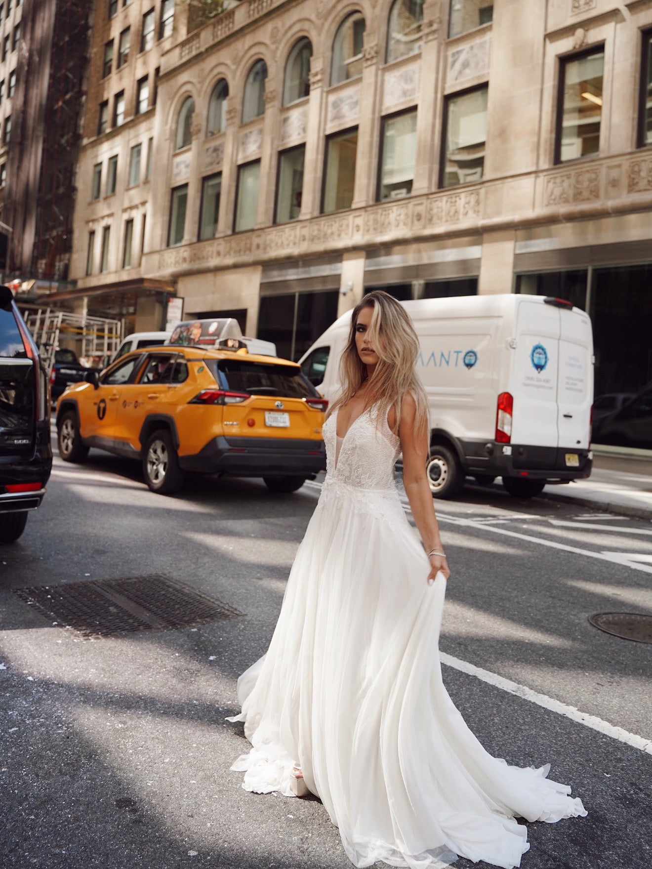 Donata by Rosa Clará Lace Beaded Tulle A-Line Wedding Dress Ivory