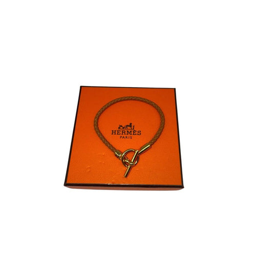 Hermès Leather Braided Gold Plated Glenan Bracelet Brown Size T2