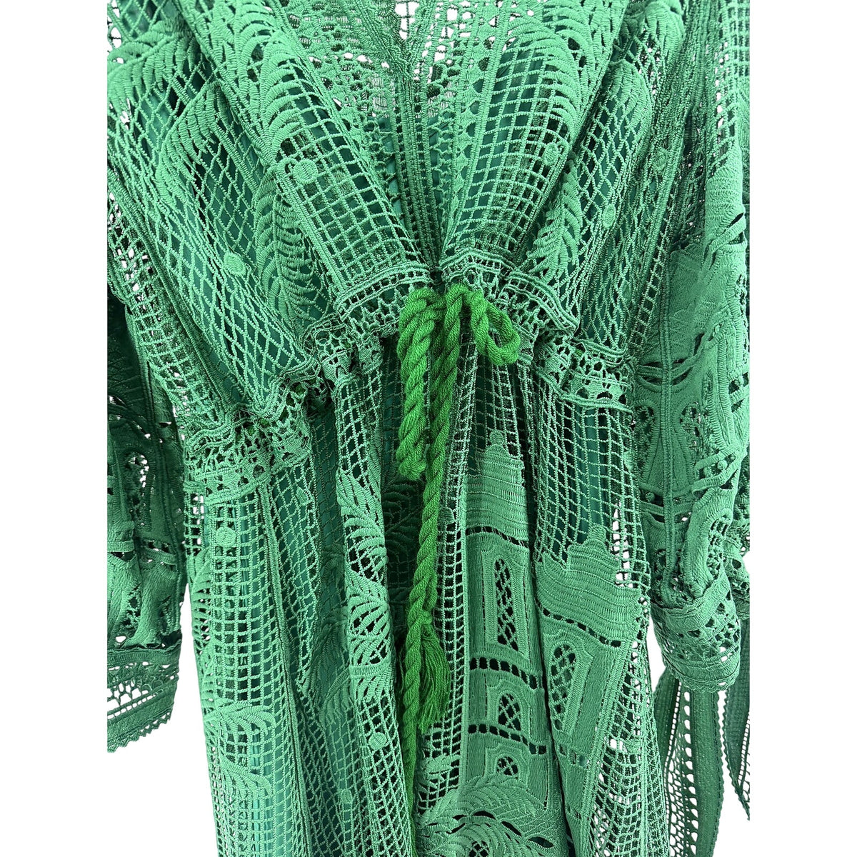 Farm Rio Green Guipure Lace Midi Maxi Dress Palm Motif 306101 Size M