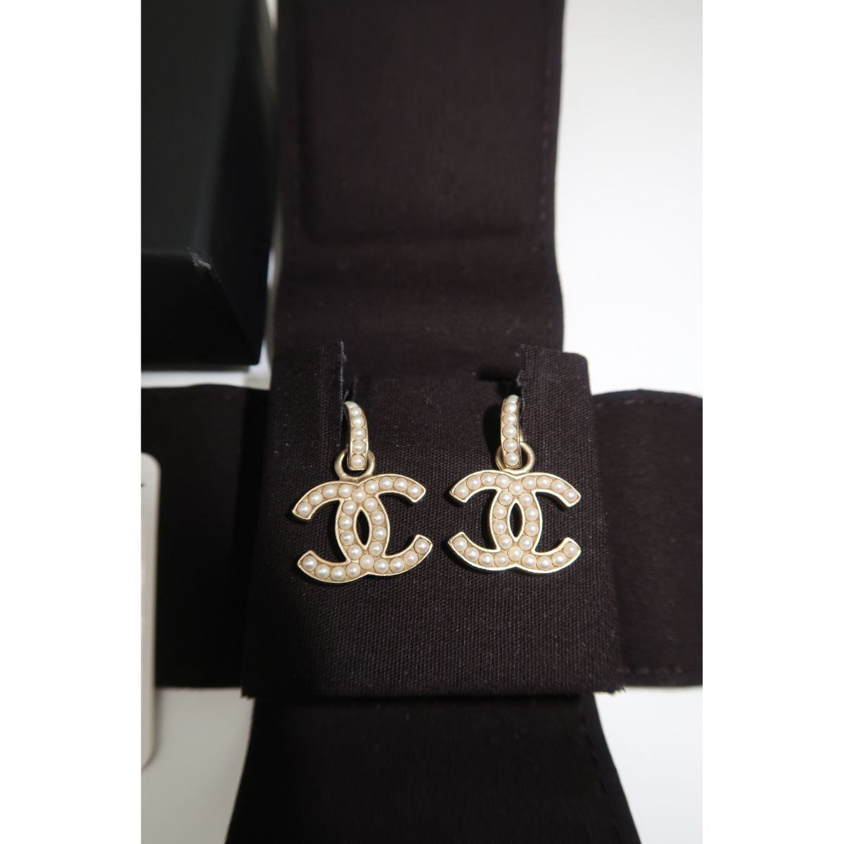 Chanel Gold Pearl Dangle Statement Earrings