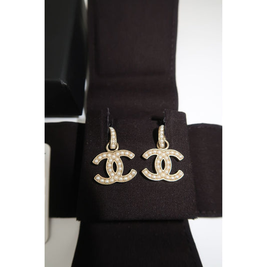 Chanel Gold Pearl Dangle Statement Earrings