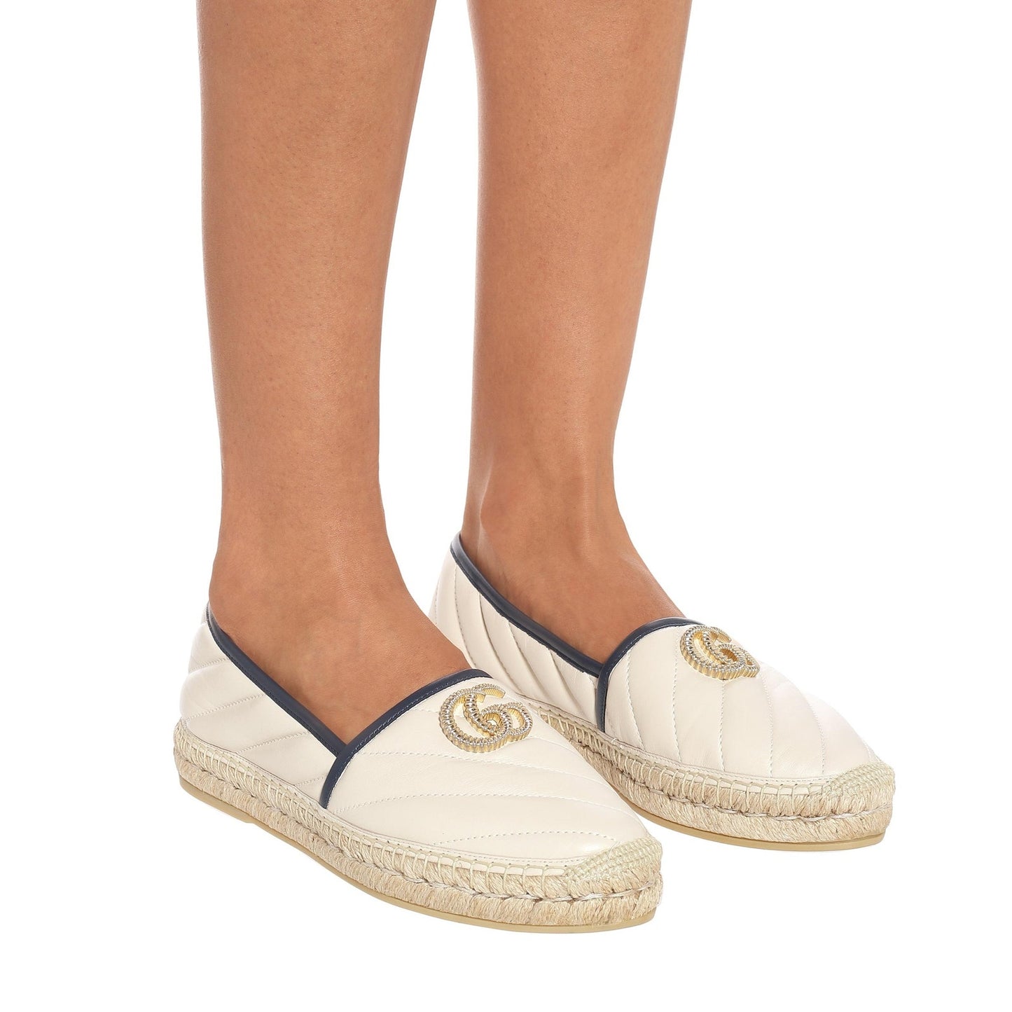 Gucci Leather Quilted GG Logo Espadrille Flats