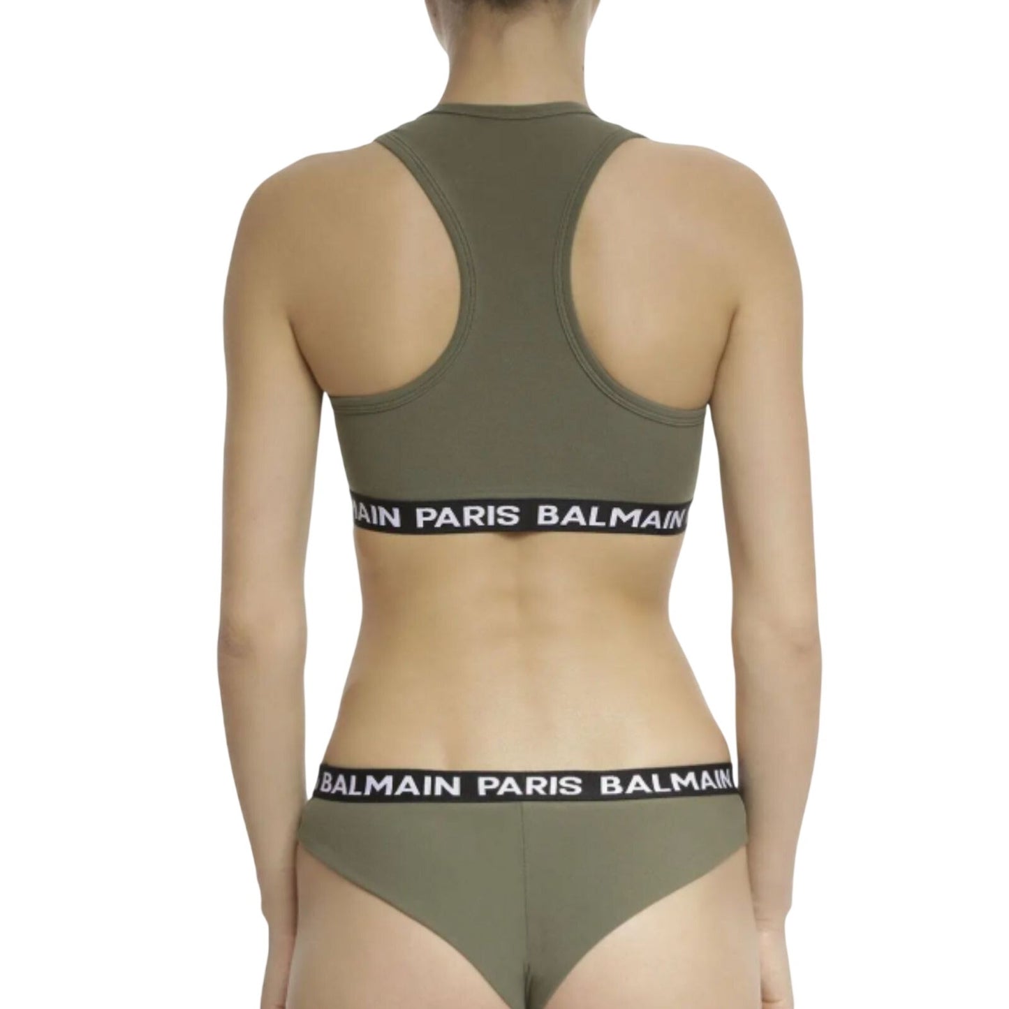 Balmain Paris Logo Elastic Band Racerback Jersey Sports Bra