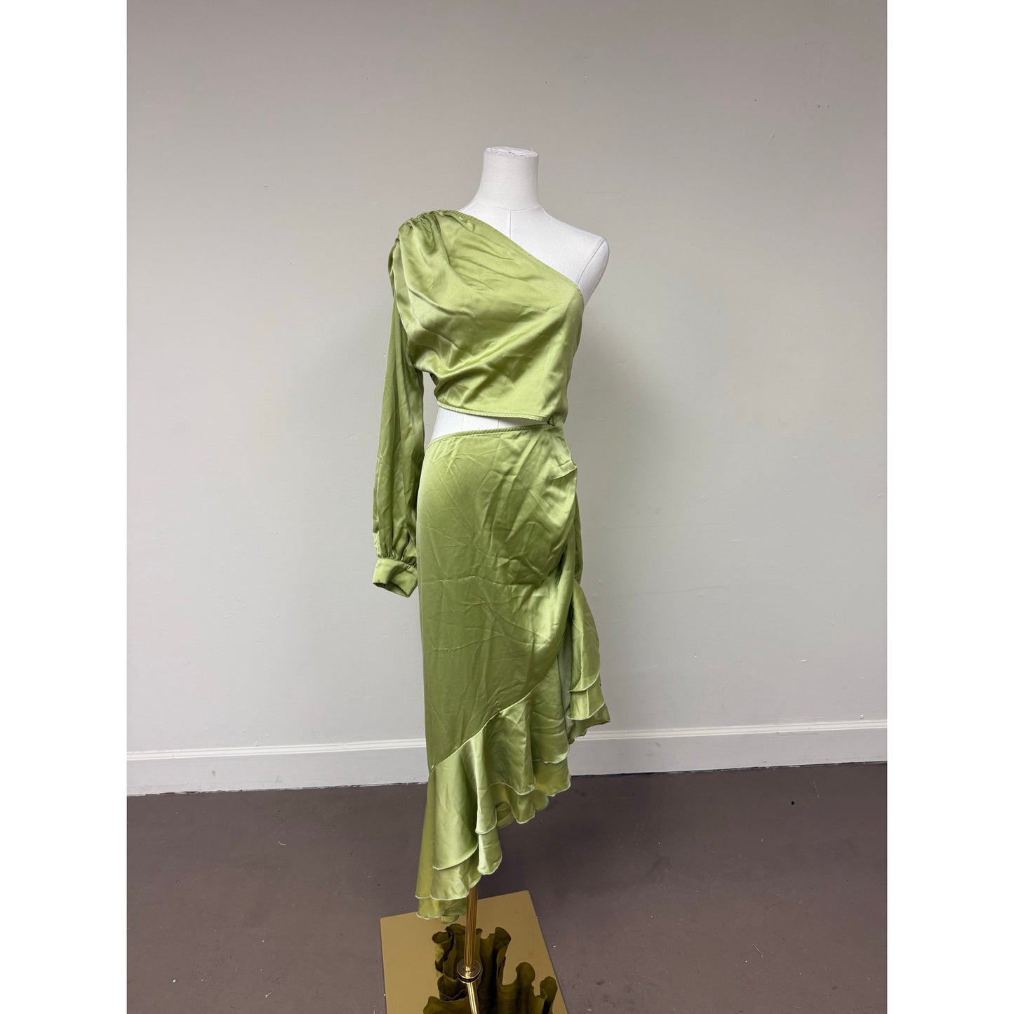 Love Lemonade One-Shoulder Asymmetric Ruffle Dress Green