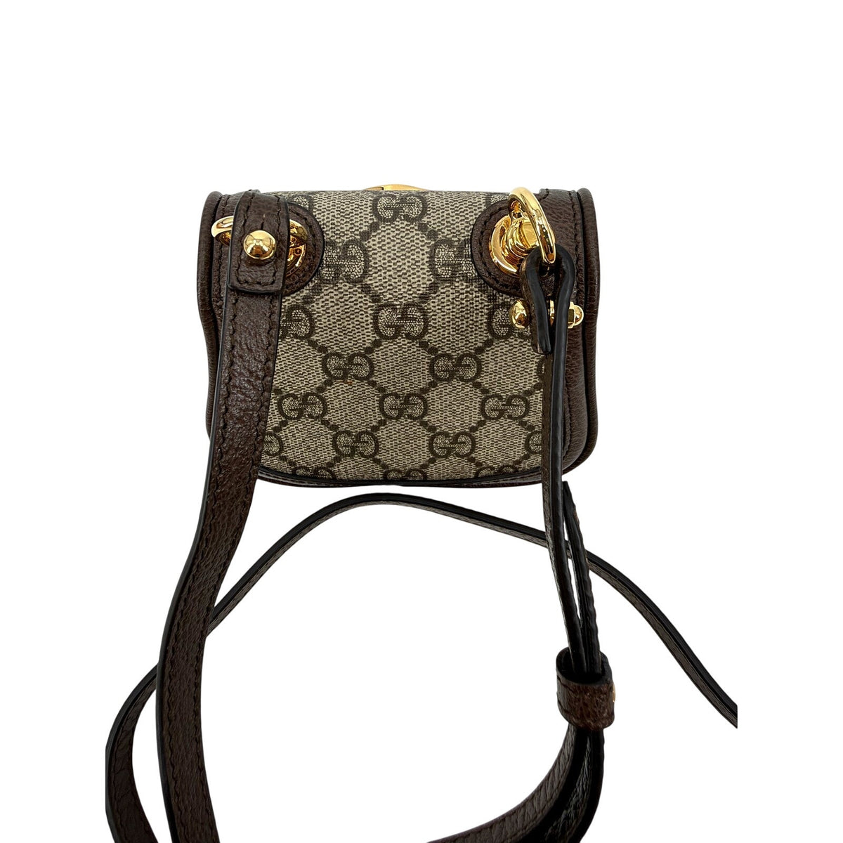 Gucci Blondie Mini GG Supreme Canvas Crossbody Bag Brown Gold Round G