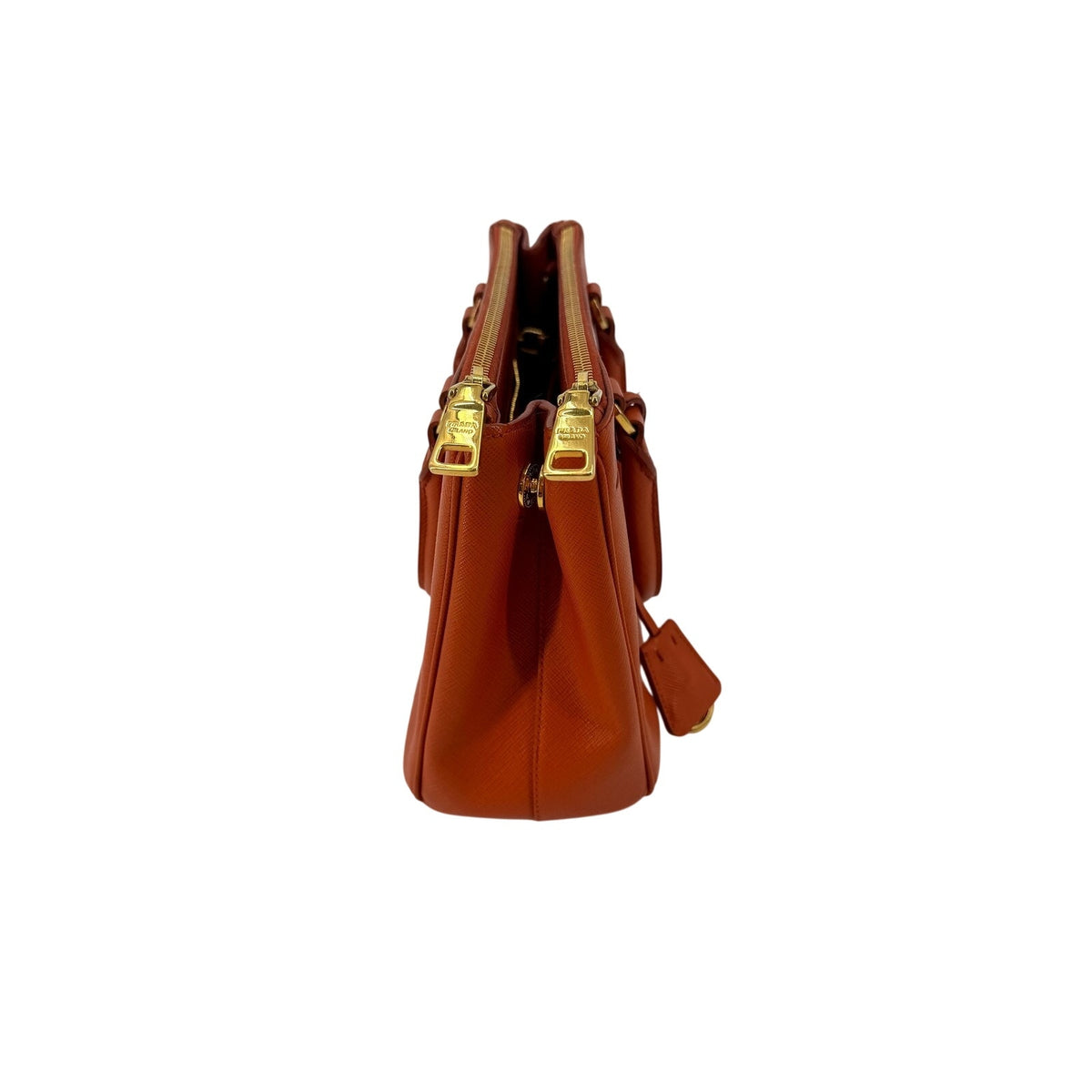 Prada Galleria Saffiano Leather Small Double Zip Tote Orange Gold Hardware Strap