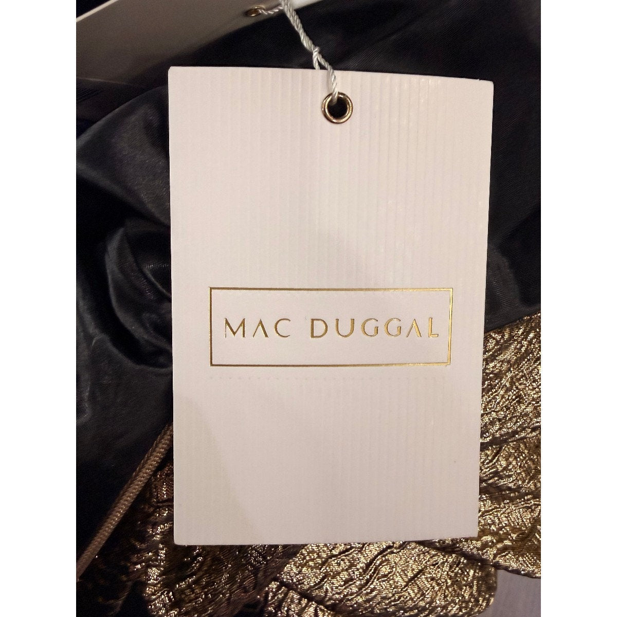 Mac Duggal Metallic One Shoulder Bow Maxi Dress