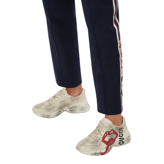 Gucci Rhyton Ivory Leather Mouth Print Lace-Up Low-Top Sneakers