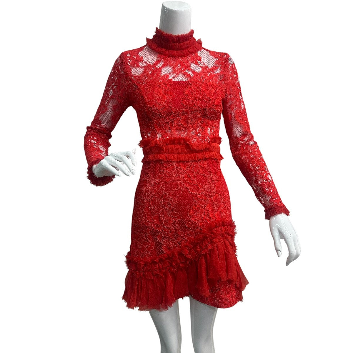 Alexis Lace Ruffle Accent Long Sleeve Mini Dress