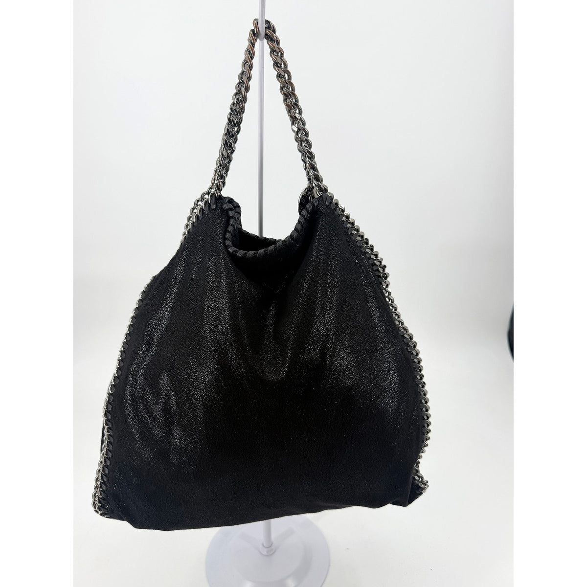Stella McCartney Falabella Fold Over Tote Black Shaggy Deer Chain Bag