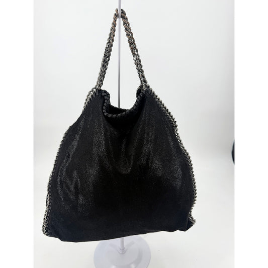 Stella McCartney Falabella Fold Over Tote Black Shaggy Deer Chain Bag