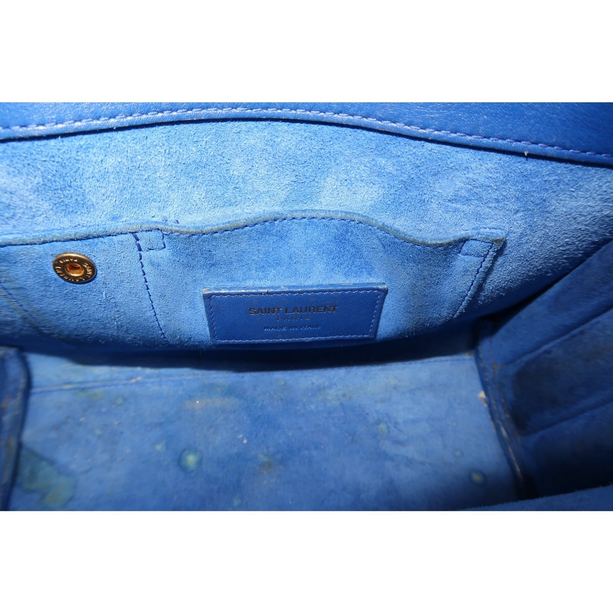 Saint Laurent Classic Sac De Jour Tote Bag Blue Leather Logo Accent