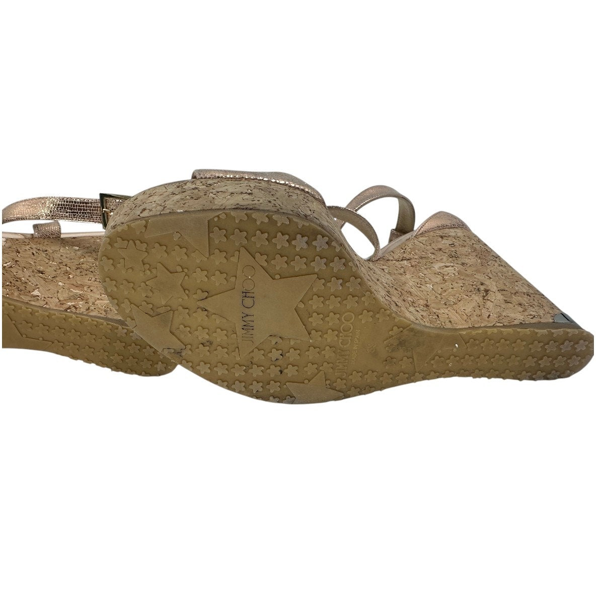 Jimmy Choo Metallic Leather Portia Cork Wedge Sandals