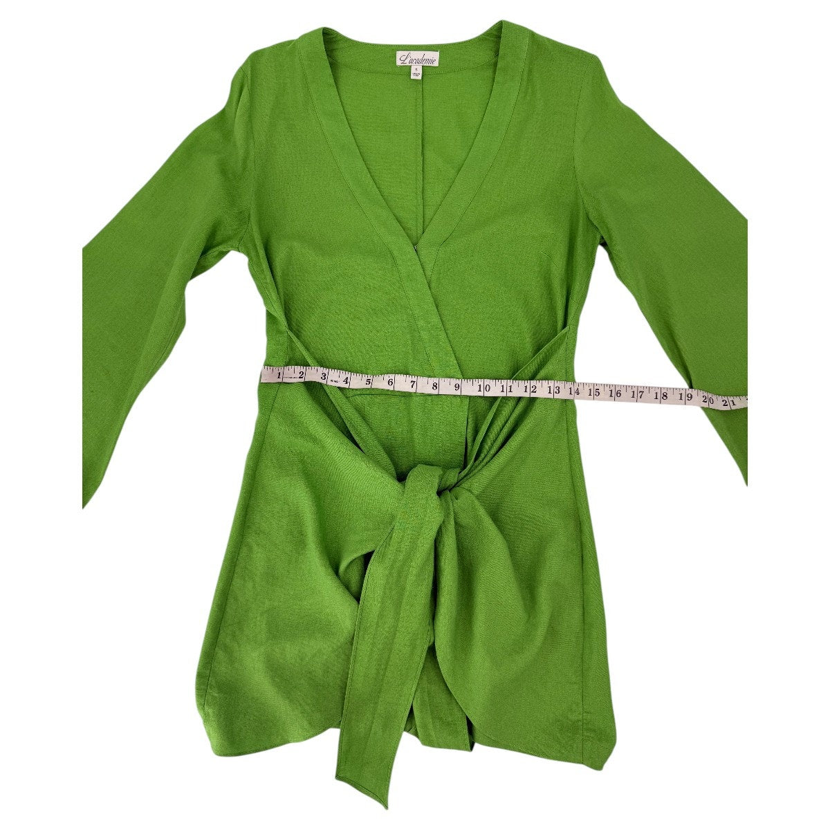L'Academie Janeiro Wrap Mini Dress Lime Green Bell Sleeve Tie Front