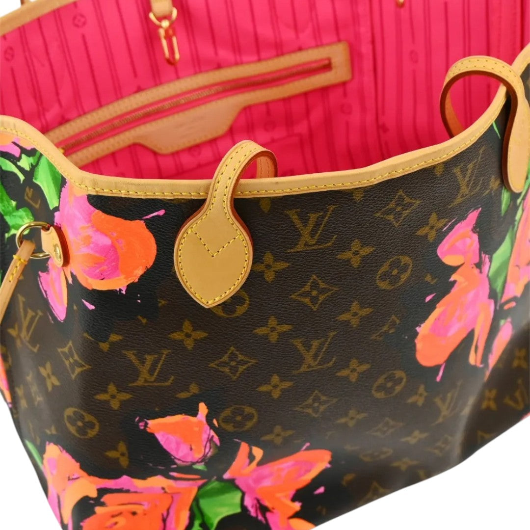 Louis Vuitton 2009 Monogram Canvas Rose Neverfull MM Shoulder Tote Bag