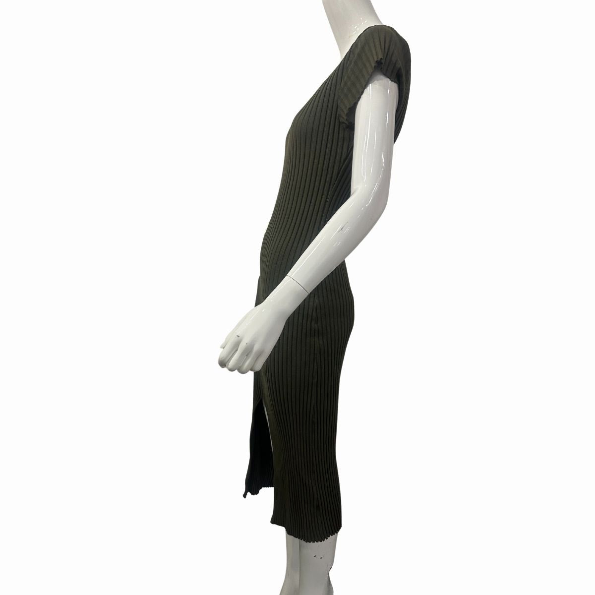 Enza Costa Cotton Knit V-Neck Cap Sleeve Slit Midi Dress