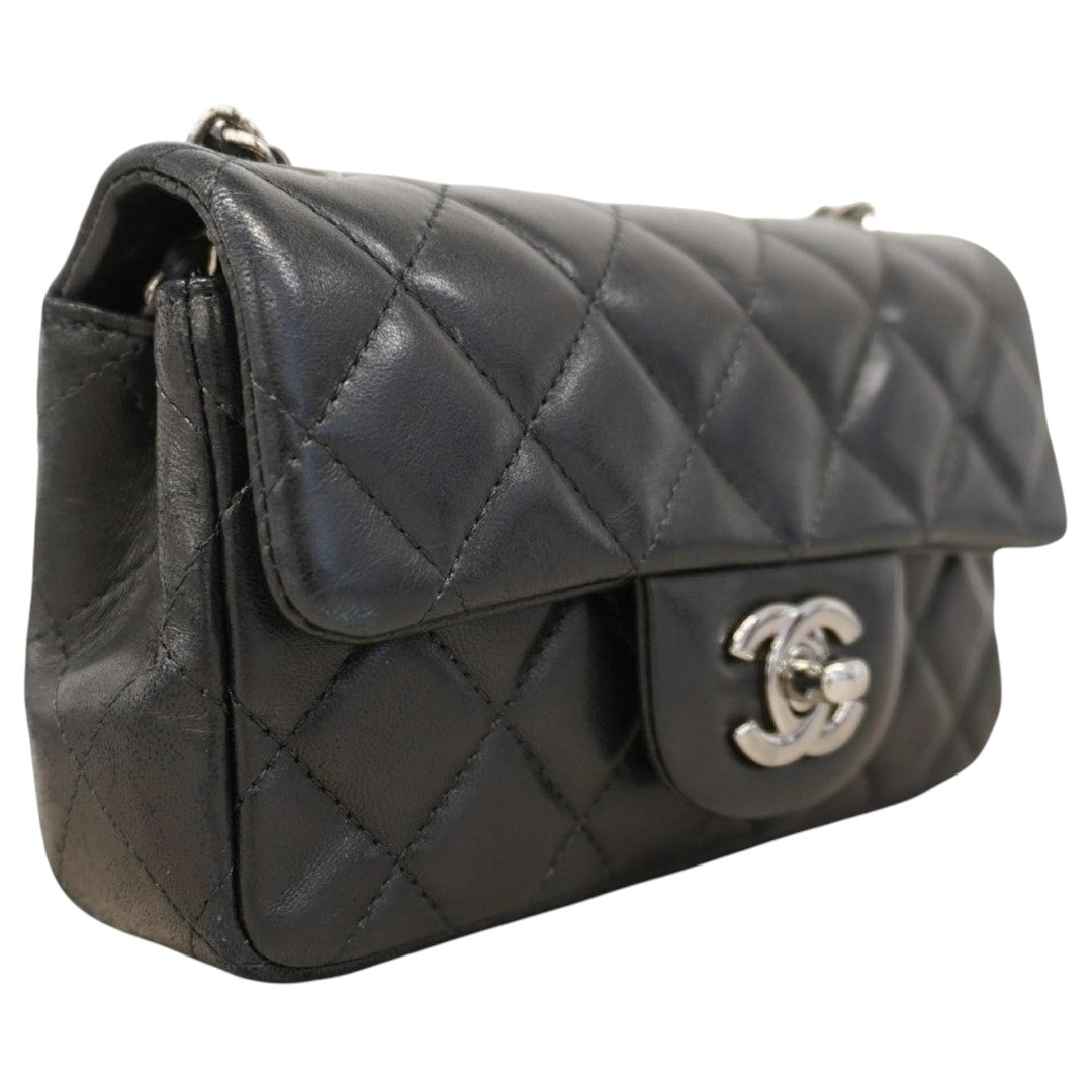 Chanel Lambskin Noir Quilted CC Logo Chain Classic Flap Mini Crossbody Bag Black