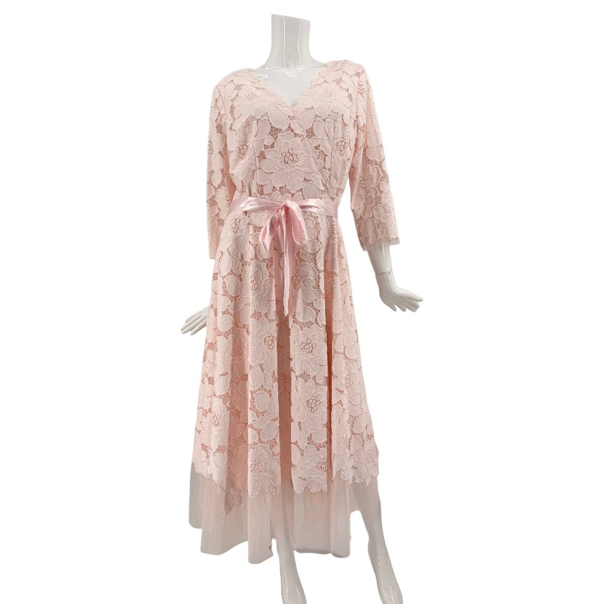 Rickie Freeman Teri Jon Blush Pink Lace Tulle Fit Flare Midi Dress