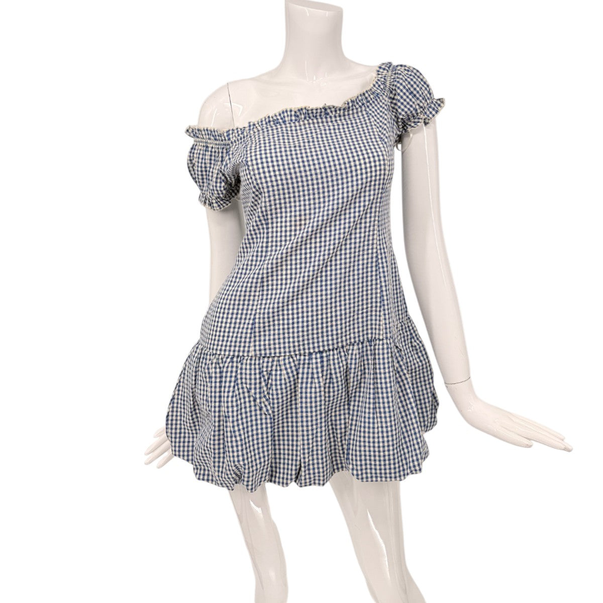 Edikted Cotton Blend Gingham Off Shoulder Bubble Mini Dress