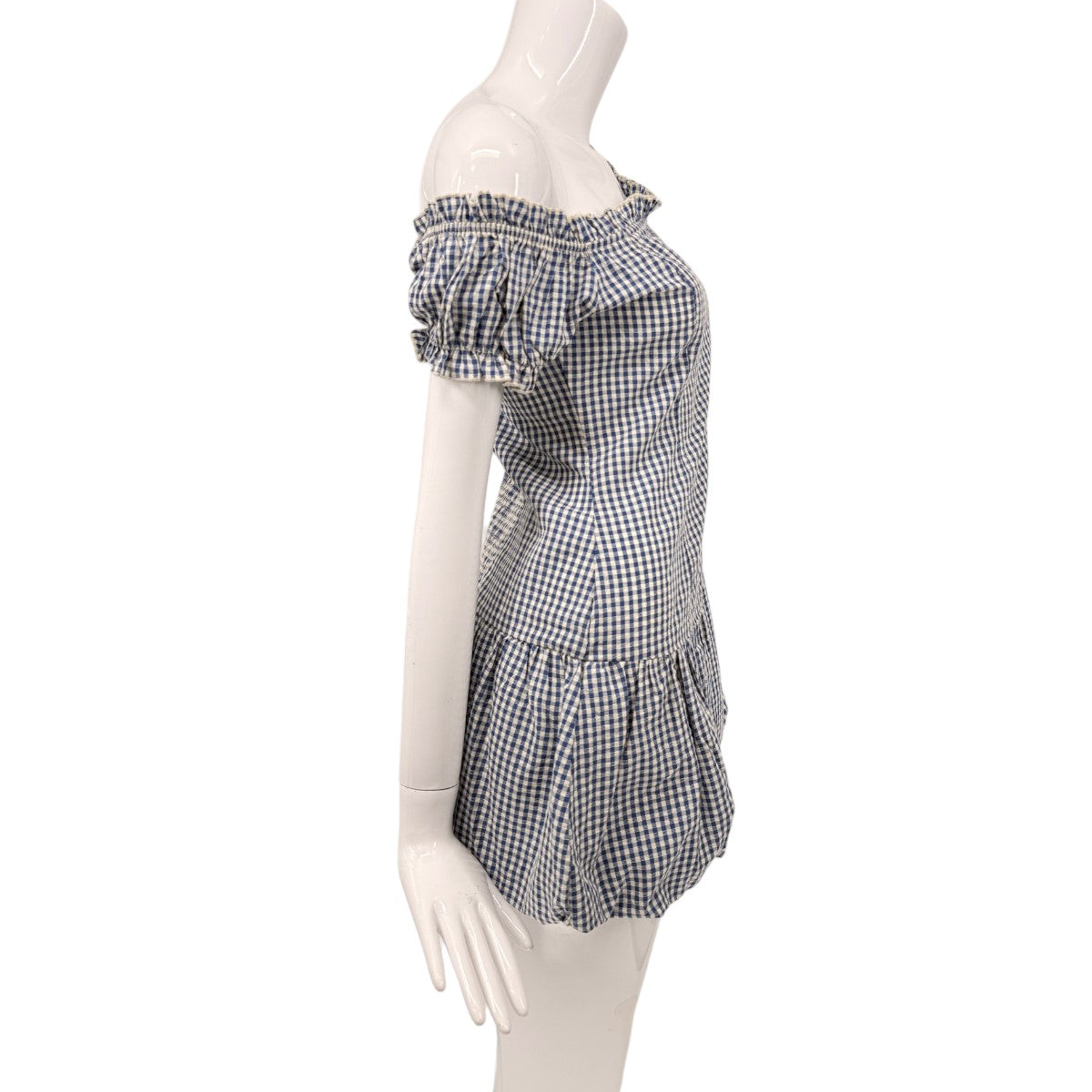 Edikted Cotton Blend Gingham Off Shoulder Bubble Mini Dress