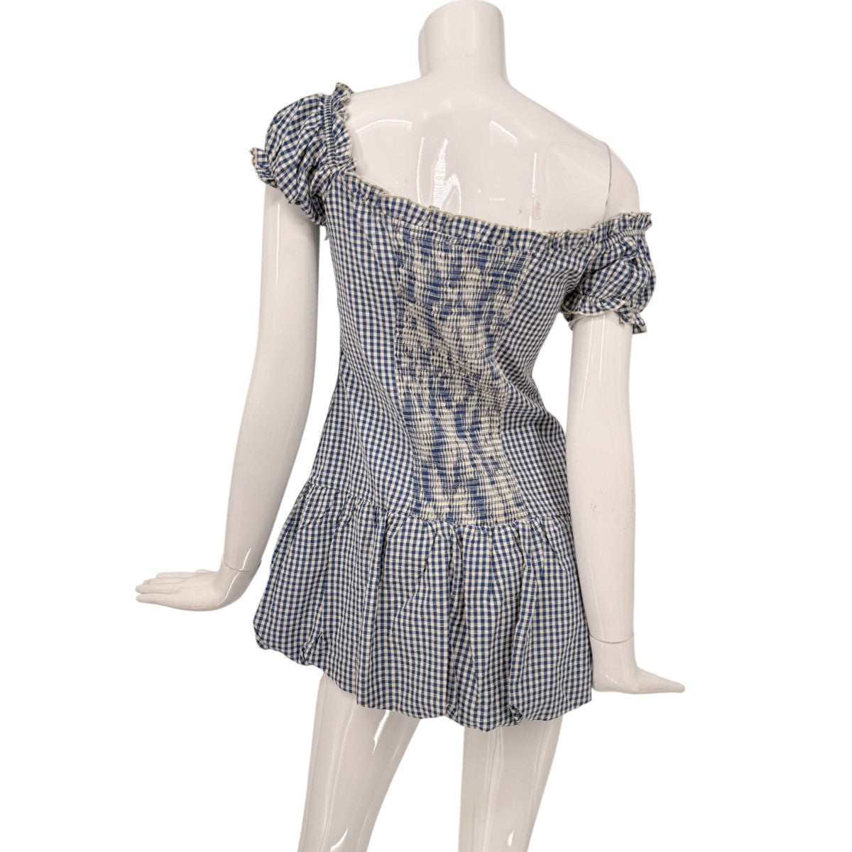 Edikted Cotton Blend Gingham Off Shoulder Bubble Mini Dress
