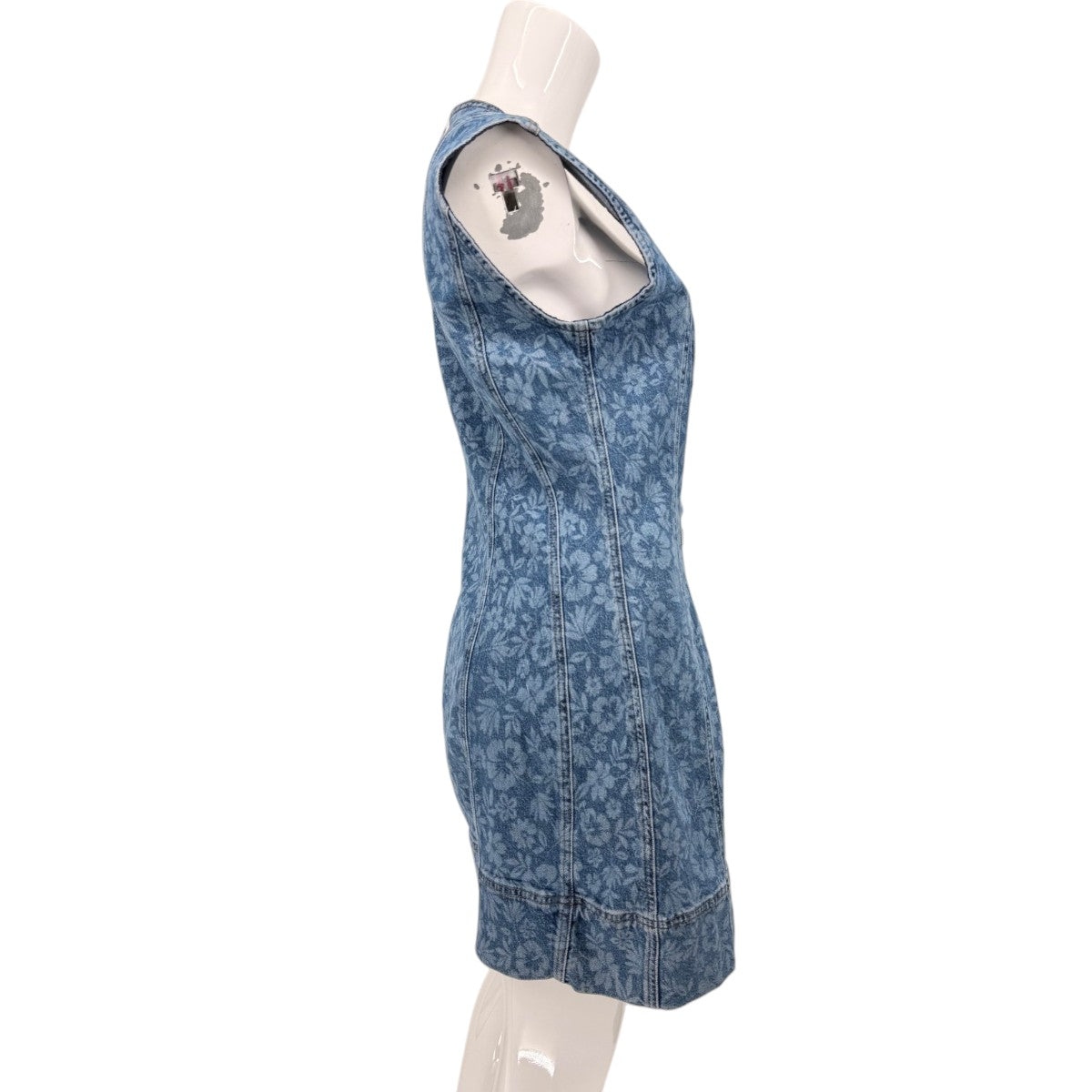 Good American Cotton Blend Denim Floral Sleeveless Mini Dress