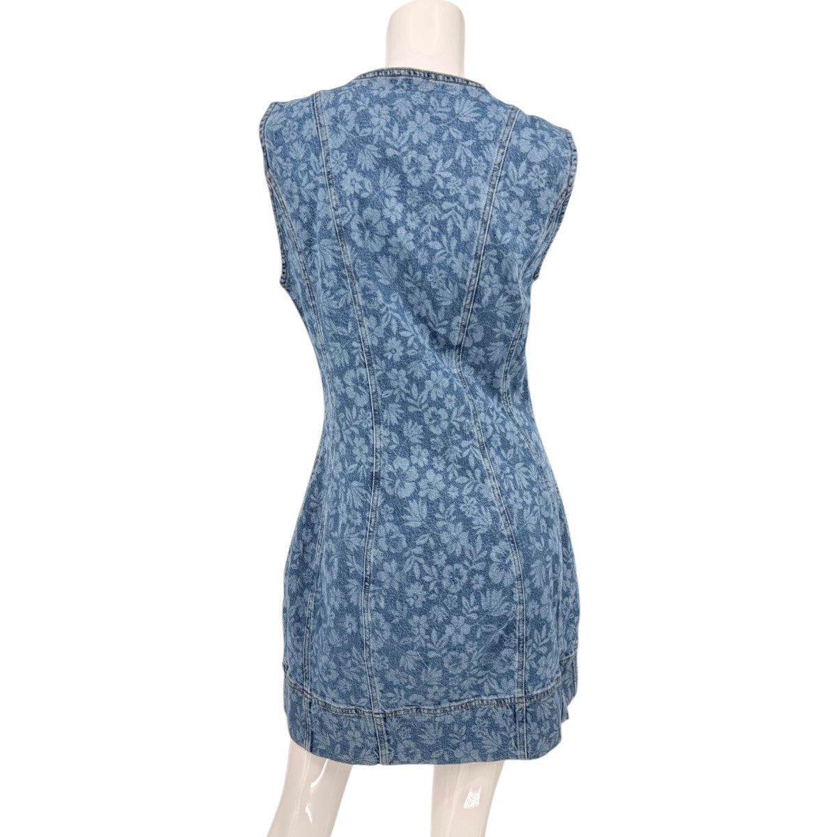 Good American Cotton Blend Denim Floral Sleeveless Mini Dress