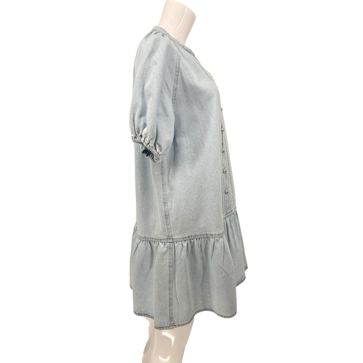 WAYF Cotton Denim Joan Button Front Mini Dress